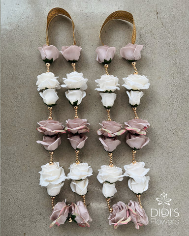 Rose and Carnations with Gold Pearls - Mauve and White