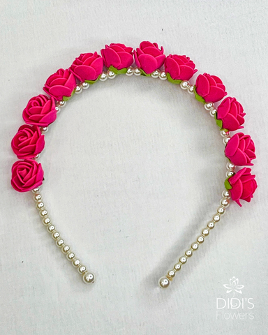 Hot Pink Floral and Pearls Headband