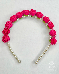 Hot Pink Floral and Pearls Headband