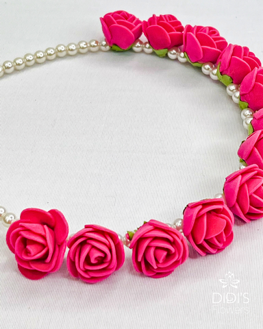 Hot Pink Floral and Pearls Headband