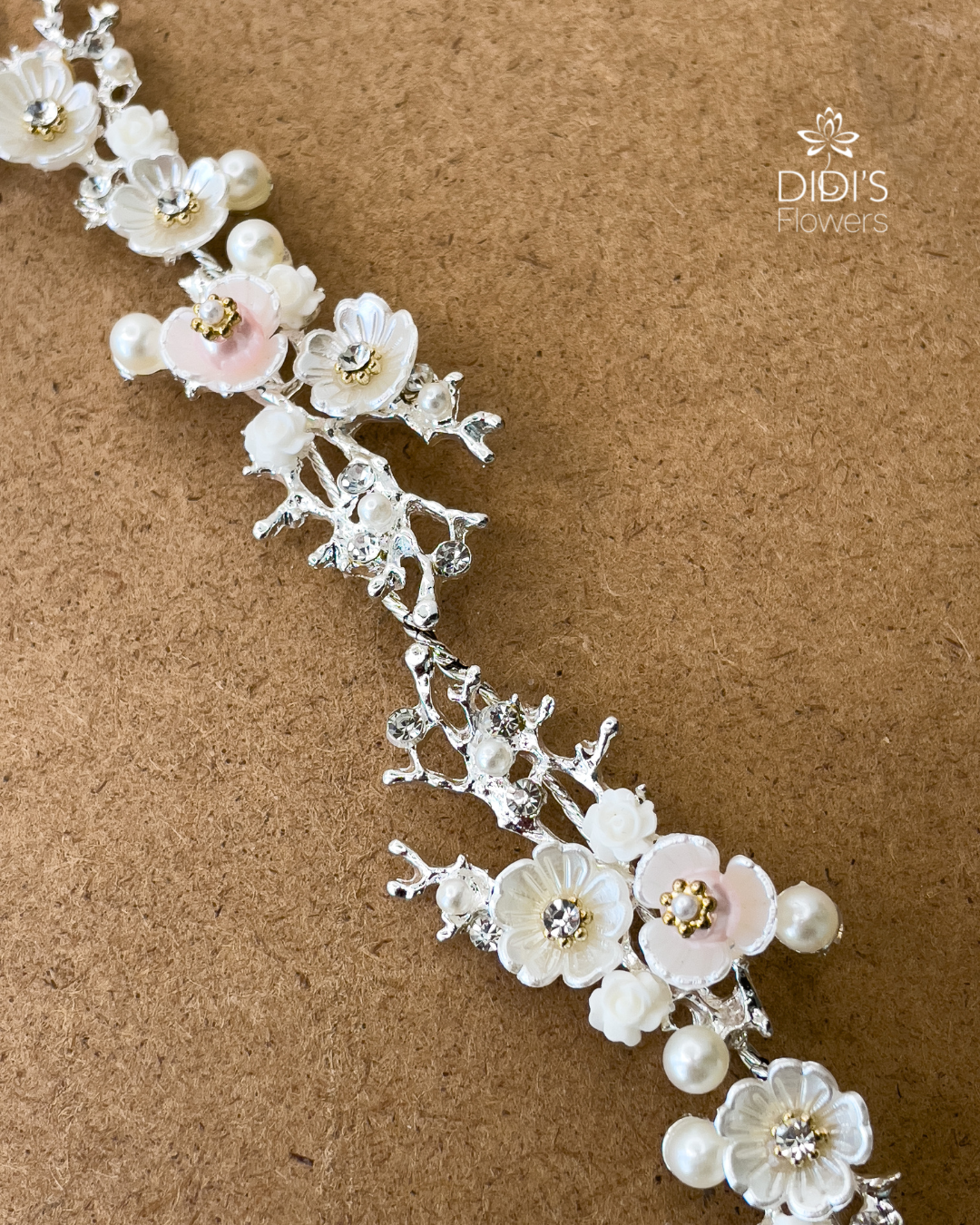 Flower Hairpiece Band - With Pearls and Rhinestones