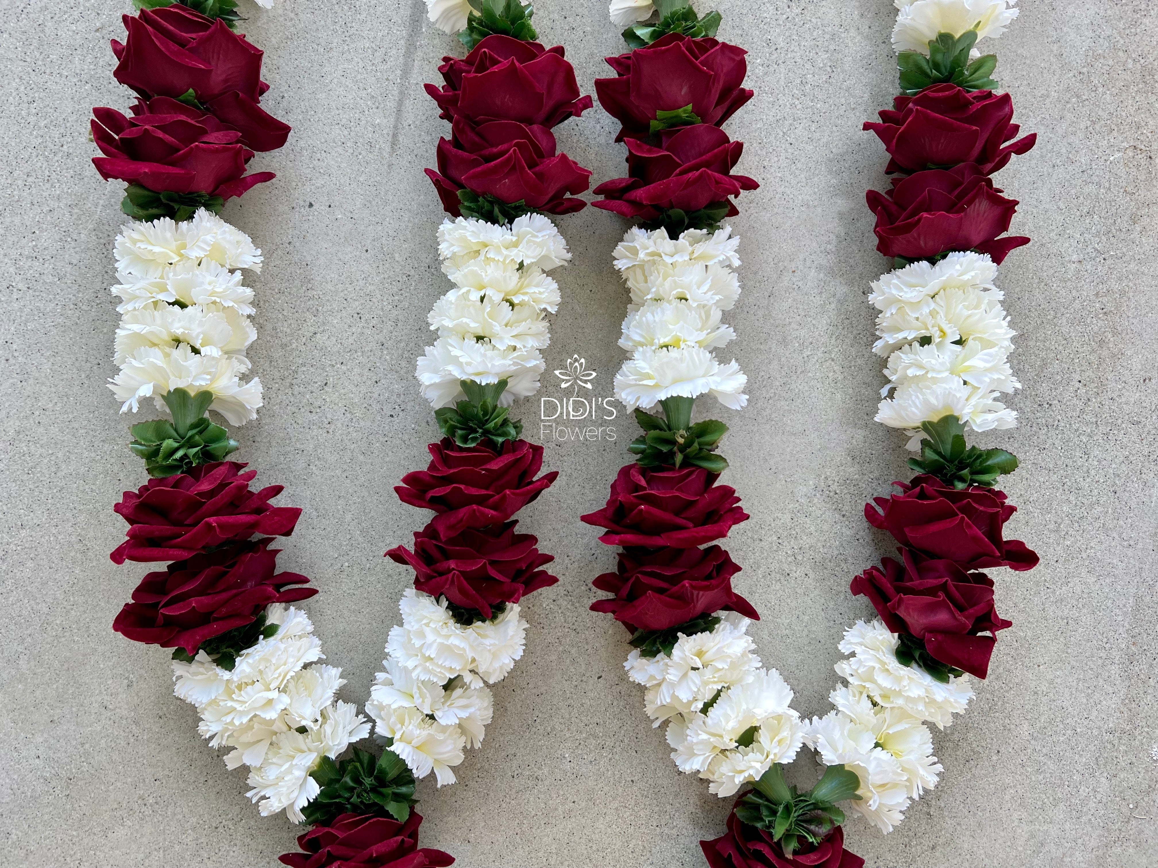 Burgundy Rose and White Carnation Garlands