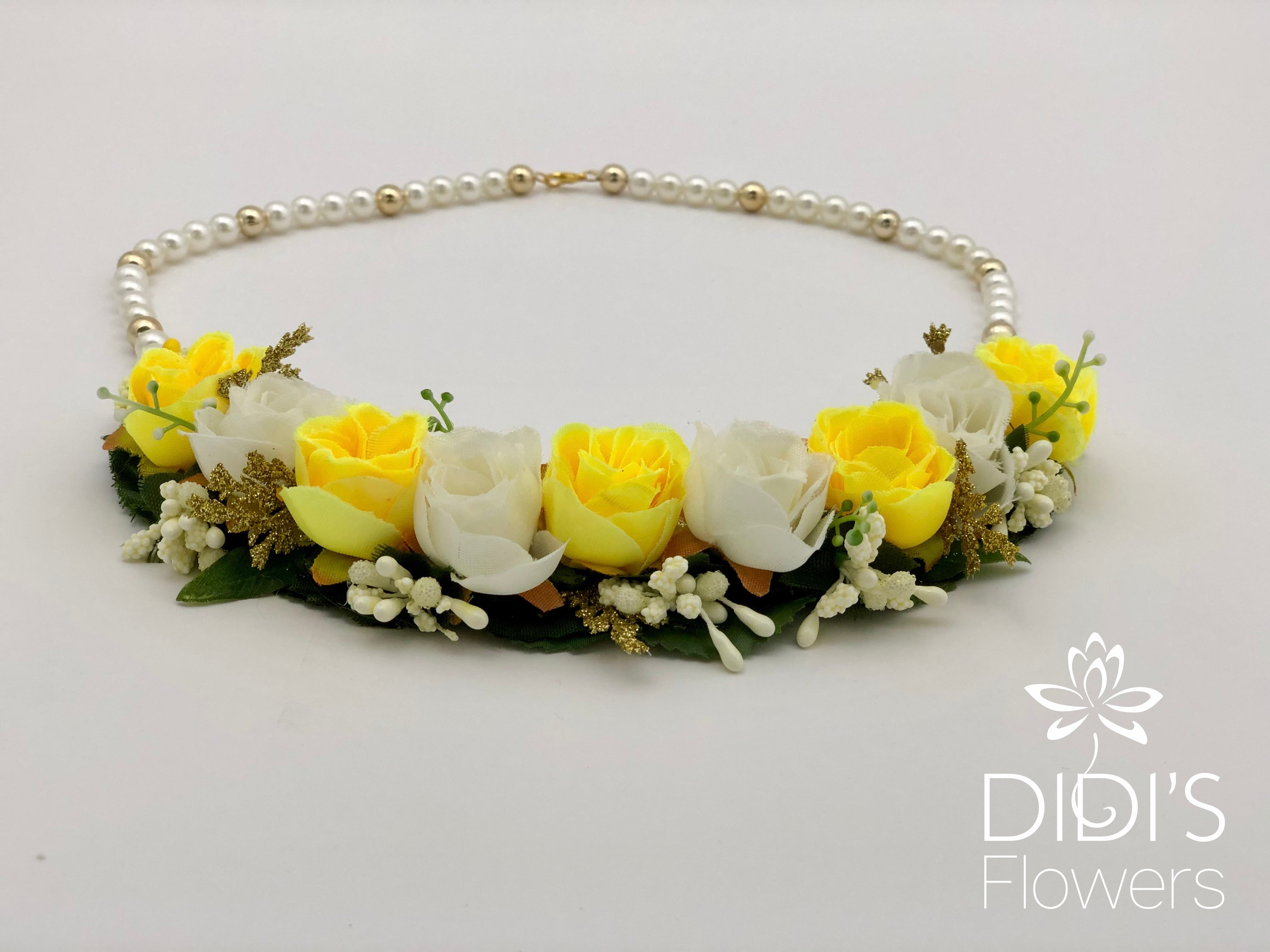 Floral Set - Yellow & Gold - Earrings, Necklace & Handpieces